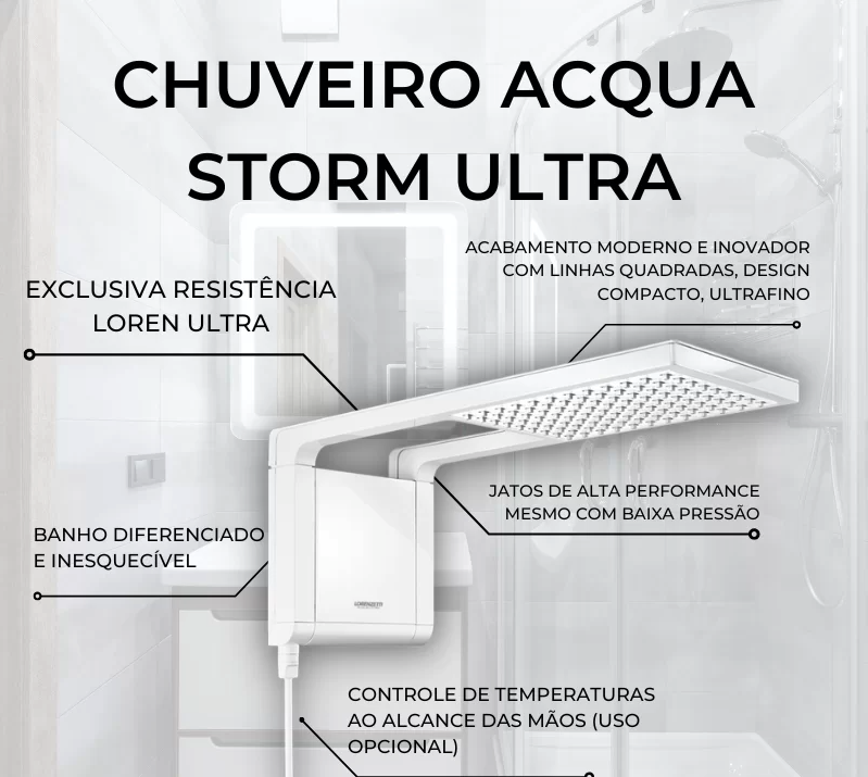 Chuveiro eletrônico 7800 watts branco - Acqua Storm Ultra